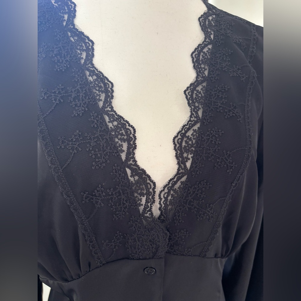 Elegant Black Lace Button-Down Dress - Picture 4 of 7